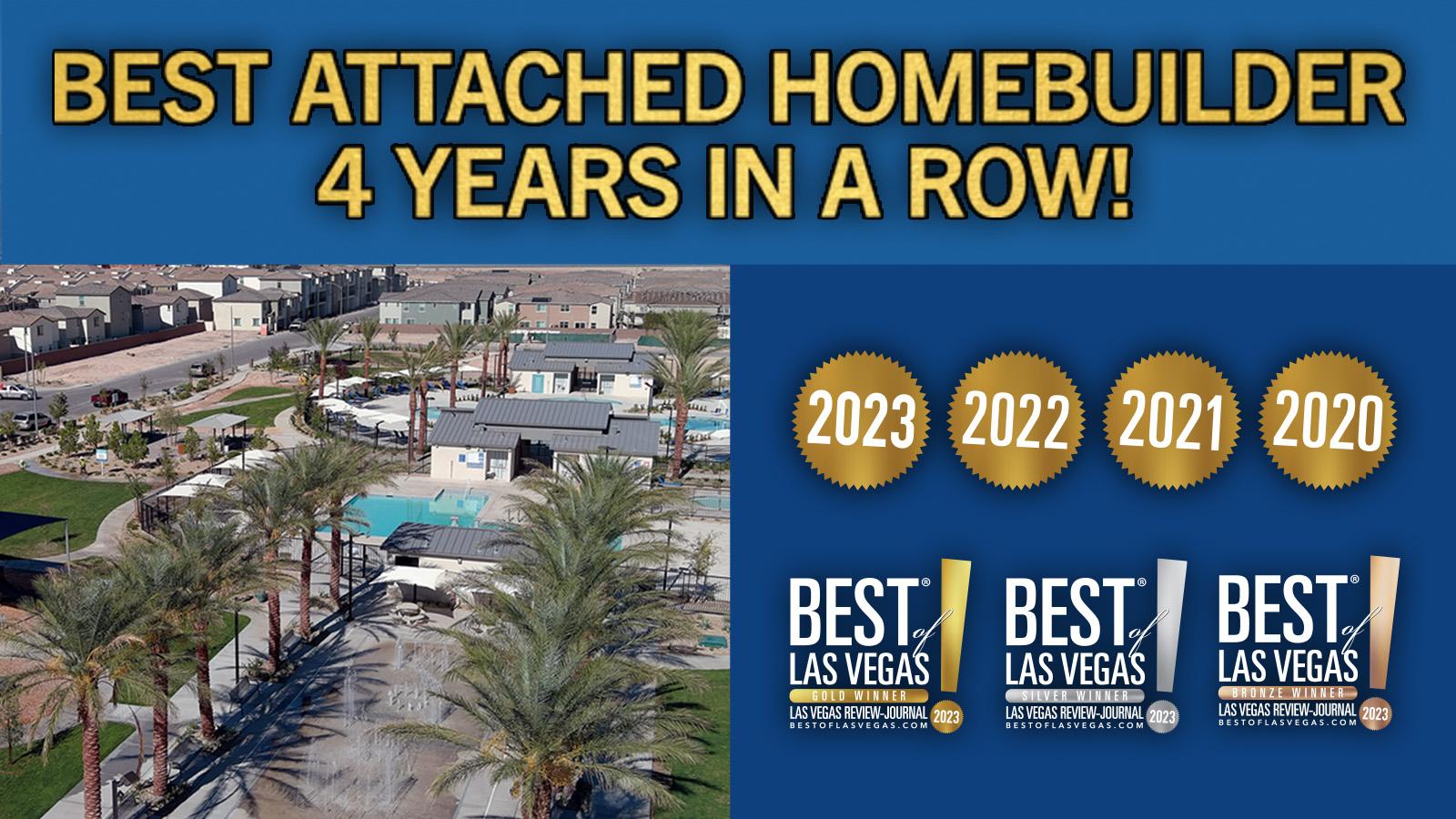 Hey, Las Vegas! We’re over the moon with gratitude! For the fourth consecutive year, we’ve proudly clinched GOLD as the Best Attached Homebuilder! Additionally, we’ve secured Bronze for Best Homebuilder- We appreciate the opportunity you have given us to build for you.