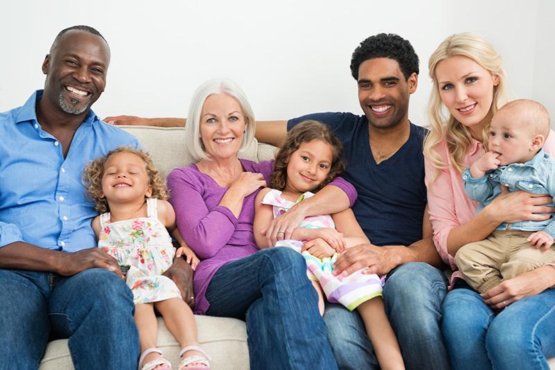 Happy multicultural and multigenerational family